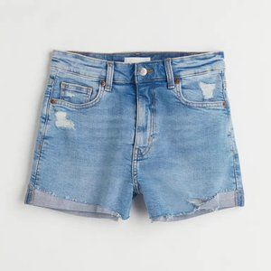 H&M Light Blue Distressed Jean Shorts Raw Hem Foldover Sizes 14 & 20